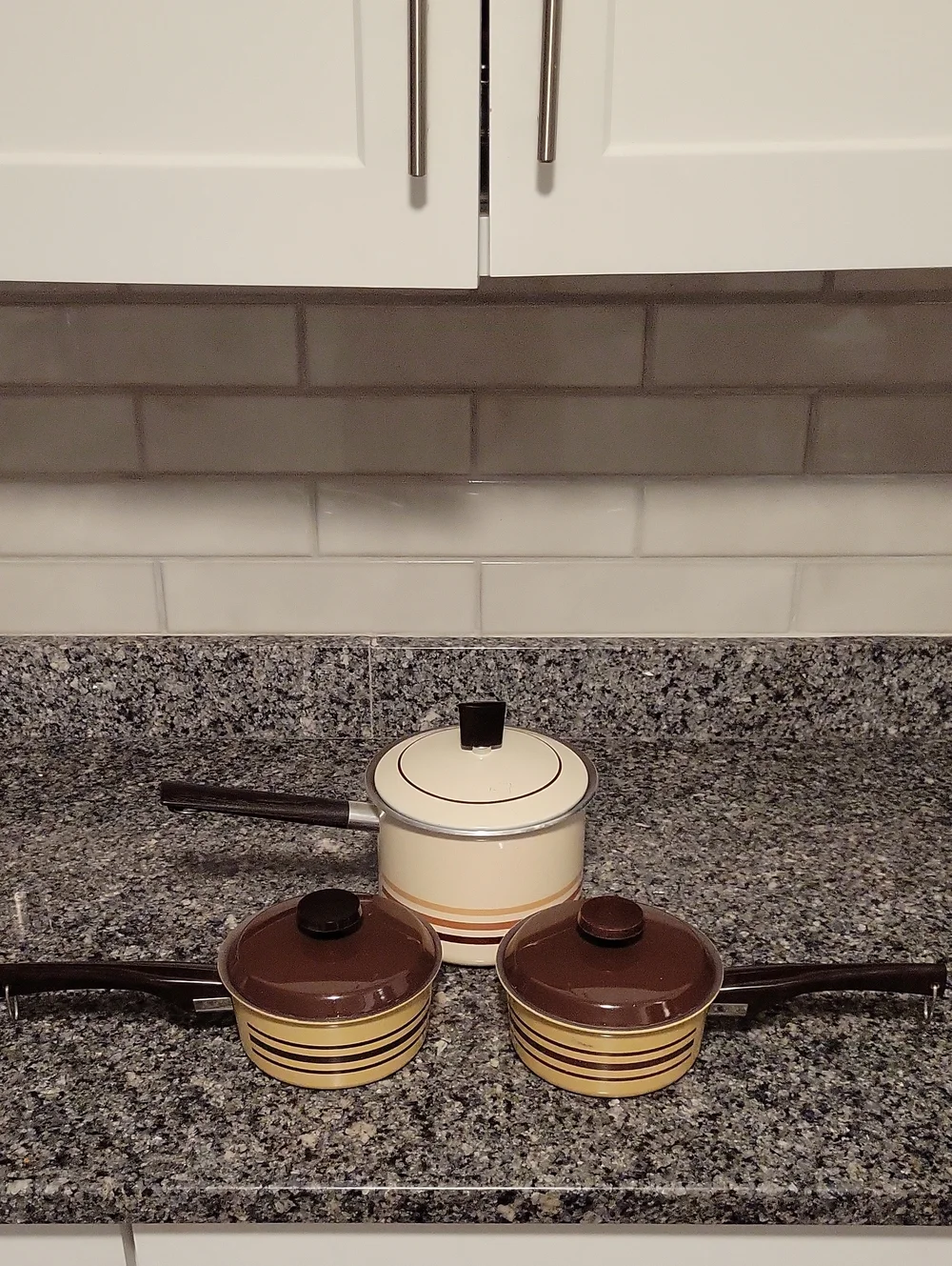Vintage 70's West Bend Striped Enamel Saucepans w/Lids